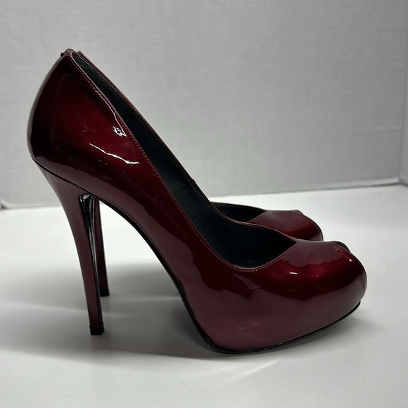 Stuart Weitzman High Heel Pumps Shoes Peep Toe Patent Leather Red Quasar Size 9 - Picture 7 of 10